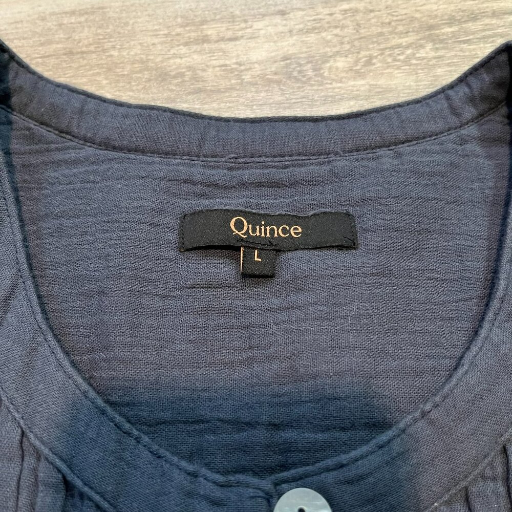 Quince 100% Organic Cotton Gauze Sleeveless Swing Dress, Indigo Blue, Large - Picture 6 of 11